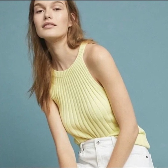 Anthropologie | Zadkine Ribbed Mock Neck Sweater Tank in Canary Yellow Size Med - Picture 1 of 10